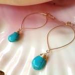 Handmade Turquoise Drops On Gold Filled Hoop..