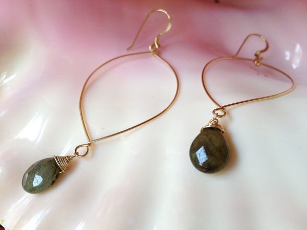 Handmade Illuminating Labradorite Drop Gold Filled Hoop Earrings on Luulla